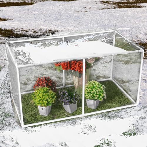 WARMFARM Mini invernadero desmontable para interiores y exteriores, marco de tubo de PVC duradero y cubierta de película de polietileno, 35 x 17.8 x 17.8 pulgadas, pequeño invernadero para plantas,