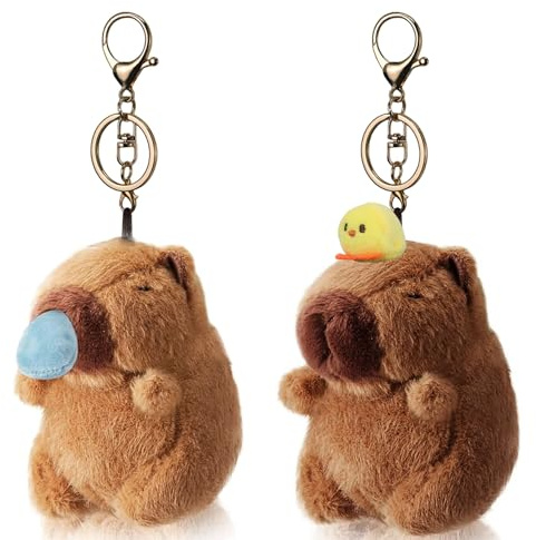 Mezrkuwr 2 Stück Capybara-Plüsch-Schlüsselanhänger, Spielzeug, realistische Capybara-Kuscheltiere, Plüschtiere, Capybara-Anhänger für Rucksack, Geburtstagsgeschenk