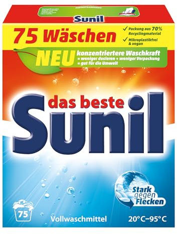 Sunil aktiv Pulver - Vollwaschmittel - für 75 Wäschen - hautverträglich, mikroplastikfrei, vegan - 3,75 kg