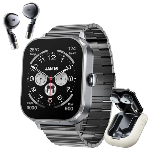 Smartwatch e Auricolari 2 in 1, 2,01 Schermo HD Bluetooth Fitness Tracker, 100+ Modalità di Sport, NFC, GPS, Monitor del Sonno/Frequenza Cardiaca/Pressione Sanguigna, Compatibile con Android e iOS