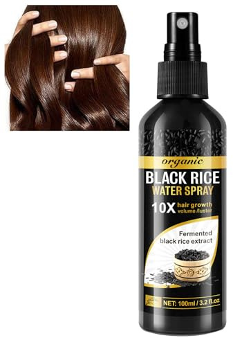 Organische Schwarzreis-Haarwasser-Spray für Haarwachstum, 100ml, mit Rizinusöl & Ingwerwurzelextrakt für dickeres, volleres Haar, bekämpft Haarausfall und repariert Schäden