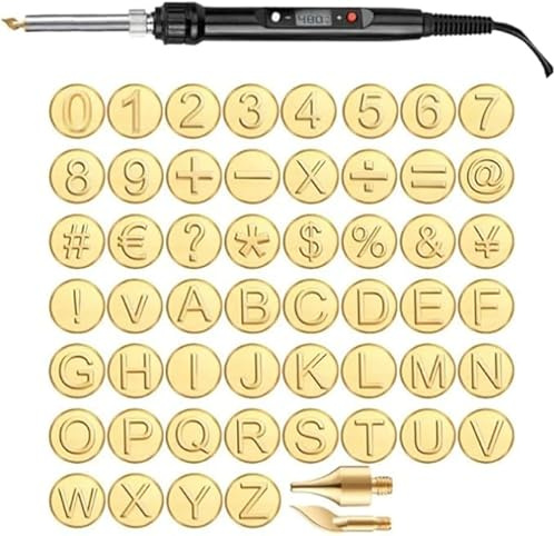 26 Letters Copper Mold —DIY Wood Burning/Carving Set,Hot Stamps Tool with Alphabet,Letter Soldering Iron DIY Tools,Burning Tip Copper Pyrography Work Mold (52 Pcs with Soldering Iron)