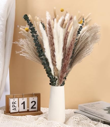 Xaosin Getrocknete Pampasgrasdekoration 115 Stück Trockenblumen Boho Deko Tischdeko mit Bunny-Tails Pampasgras Hasenschwanz Eukalyptus Schilfgrasstrauß für Hochzeiten Wohnkultur Rustikale Partys