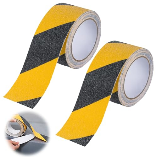 Antirutsch Klebeband,Anti Rutsch Klebeband,2 Rollen von 50mm x 10m,Antirutsch Streifen,Antirutschstreifen Treppe,Anti Rutsch Klebeband für Bodenbelag innen- und Außenbereich,Wasserfest(Schwarz-Gelb)