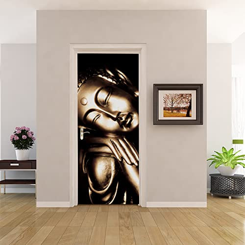 3D Türtapete Türaufkleber Selbstklebend 80x200 Türfolie Poster Fototapete Türbilder Türtattoos Wasserdichte Tür Stickers für Kinderzimmer Wohnzimmer Badezimmer Buddha und Zen