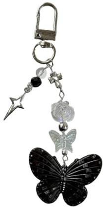 GMBYLBY Schöner Schmetterlings-Handyschmuck, Schlüsselanhänger, bunter Schmetterlingsanhänger, Handykette, Zubehör für Schlüssel, Rucksäcke, Schwarz , Lock