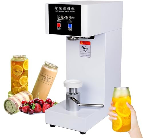 Automatic Can Sealing Machine, 180W Can Seamer Can Sealer with Intelligent Panel & Counting, 5.5cm Caliber Tin Can Sealer Height Adjustable Bottle Capping for Milk Tea Coffee Pop PET Cans,White-110V