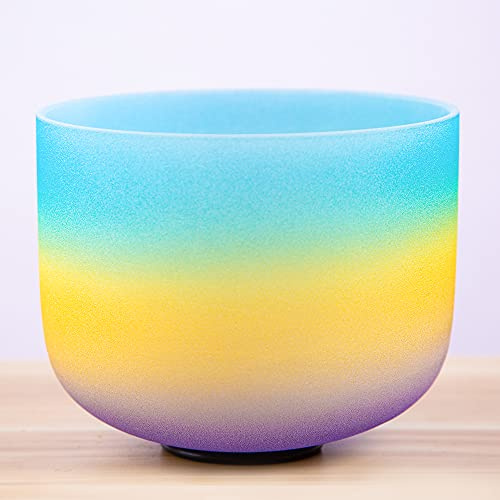 Klangschale aus mattiertem Regenbogenfarben, 440 Hz, perfekte Tonhöhe, G-Hals-Chakra, Quarz-Kristall, 20,3 cm