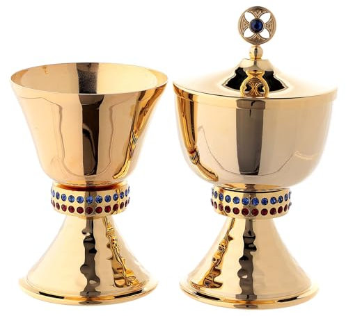 Holyart Calice et ciboire de Voyage Noeud moulé Pierres Laiton doré 24k, Calice
