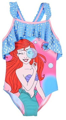 Disney Prinzessinnen Mädchen Badeanzug, Ariel Design Einteiler Schwimmanzug Kinderschwimmen, Größen 3 bis 6 Jahre