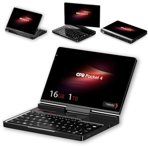GPD Pocket 4 Mini Laptop 22.4 cm 2.5K 144Hz Touchscreen mit AMD Ryzen 7 8840U (16GB LPDDR5X | 1TB SSD) Wi-Fi 6E, Bluetooth 5.3, Modularer AI-Hand-PC, für Gamer/Entwickler/Profis/Reisende