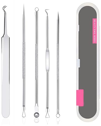 iwontalersy 5 Pezzi Kit di Strumenti Rimozione Punti Neri,Rimozione Punti Neri Naso Leva Comedoni,Utensile di Rimozione di Acne,Acciaio Inossidabile