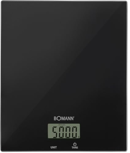 Bomann Küchenwaage digital | hohe Präzision | 1g Schritte | bis zu 5kg | Zuwiegefunktion | stabiles Glas | gr, lb:oz, ml + Cup Einheit | digitale Küchenwaage | Waage Küchenwaage KW 6085 CB schwarz