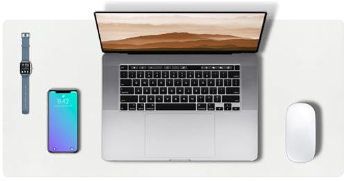 Abalter Schreibtischunterlage 60x35cm, PU-Leder Tischunterlage wasserdicht & rutschfest, XXL Mousepad Schreibunterlage, Schreibtischmatte für Büro & Home Office (Weiß)