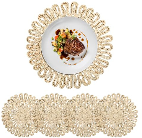 fanquare Runde Mais Husk Platzsets Set von 4 Natürlichen Handgeflochtenen Geflochtenen Tischsets für Tisch, Boho Bauernhaus hitzebeständig Matten für Küche Esszimmer 30cm
