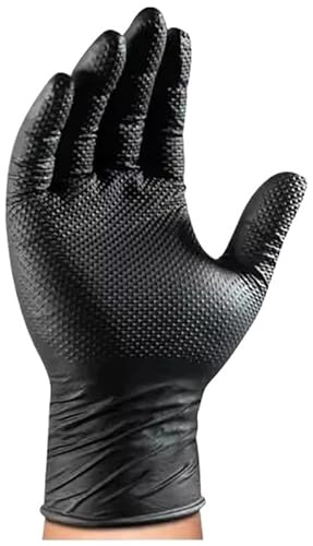 PBHOVIITG Guantes de nitrilo negros resistentes 8 milésimas pulgada, desechables, con agarre texturizado diamante for trabajos seguridad mecánica, 2/10/20/50/100 unidades(Black 20PCS,L)
