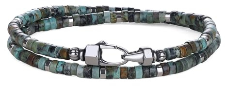 COAI Dubbelt lager heishi-pärlarmband för män, röd jaspis afrikansk turkos lapis lazuli ädelsten armband för män, Medium, Sten, afrikansk-turkos-sten