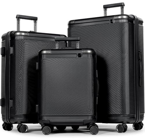 Tavoxda Ensemble de 3 valises rigides avec Serrure TSA, poignée télescopique, pour Femmes et Hommes, Noir