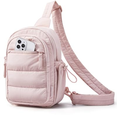 bagsmart Crossbody Bag Damen Brusttasche Puffer Umhängetasche, RFID Schutz | 5L Leicht Sling Bag mit Verstellbare Weich Schultergurt Mehreren Fächern, Handytasche Zum Umhängen für Alltag Reise Sport