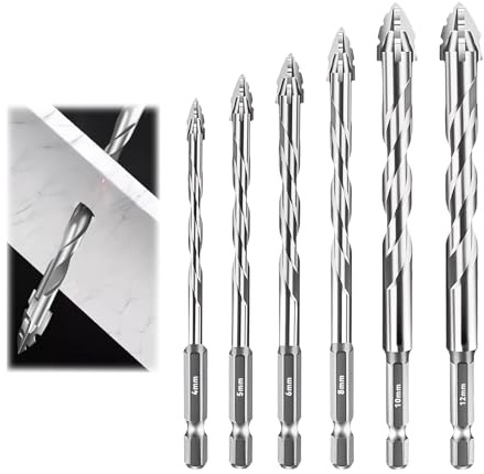 6Pcs Flute Serrated Carbide Drill Bits Set, Precision Masonry & Wood Drill Bits with Hex Shank, for Tile & Brick