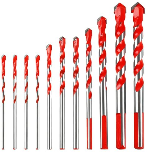 10Pcs Tungsten Carbide Masonry Drill Bit Set for Porcelain Ceramic, Brick Wall, Glass, Mirrors, Plastic, Wood, High Speed Carbide Tile Tip Drill Bits Set, 3-12mm Shockproof Concrete Drill Bit Set