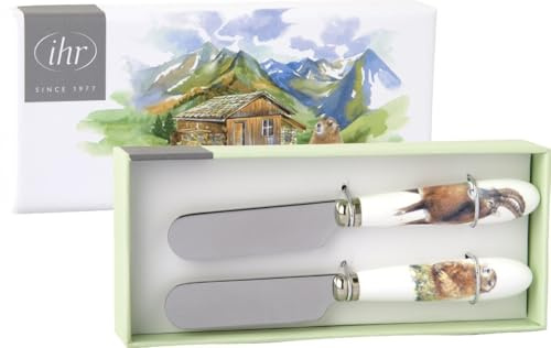 IHR Ideal Home Range Buttermesser Set Motiv: Mountain Wildlife green - Gemse Steinbock Murmeltier