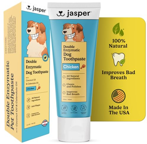 Jasper Dog Toothpaste Double Enzymatic - Plaque Remover for Teeth, Whitens Teeth, Improves Bad Breath Natural Pet Toothpaste, Chicken/Poultry Flavor 3.5oz