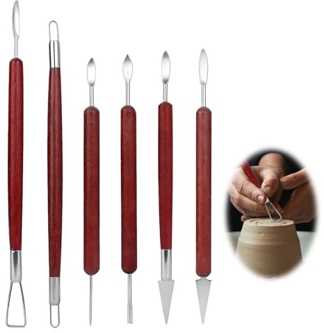 Modellierwerkzeug 6 Stück Ton Töpfer Werkzeug Set modelliermasse zubehör, Holzgriffen Schnitzen Formen Polymer Clay Tools Sculpting Keramik Werkzeug für DIY-Handwerk Töpfer Anfänger Amateure