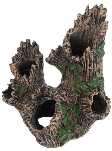 Veemoon Décoration Aquarium Tronc d'arbre Artificiel en Résine, Souche Creuse Multi-Trous pour Cachette Poissons, Crevettes et Reptiles, Ornements Aquarium Solide et Compact pour