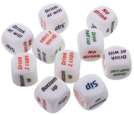 Artibetter Kreative Acryl Trinkwürfel 10 Stück Spielwürfel für Trinkspiele Bar Club Partyspiel Würfel mit 6 Trinkoptionen Langlebig Handpoliert Spielentscheidung für Erwachsene