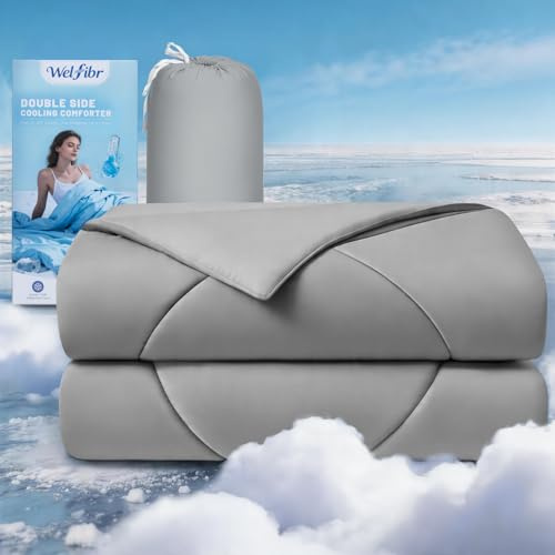 Welfibr Kühldecke Doppelseitig Sommerdecke 150x200CM Kühlende Bettdecke Arc-Chill Q-Max > 0,45 Kühlende Decke Dünne Sommer Cooling Blanket Selbstkühlende Schläfer Sommer Decke zum schlafen Grau