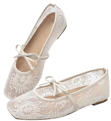 Generisch Ballerines confortables pour femme - Chaussures de danse classiques - Chaussures de danse antidérapantes - Chaussures d'été larges - Chaussures de ballet sportives à lanières