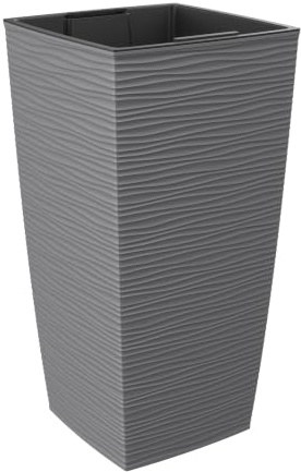 Engelland - Pflanzkübel mit Einsatz, Blumentopf mit 3D-Wellenstruktur, hoch & groß, modern & frostfest, robust & langlebig, für Innen & Außen, Kunststoff, quadratisch, 35,5 x 35,5 x 70,5 cm, Anthrazit