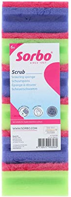 Sorbo Scouring Sponges, Non-Scratch Extra Grip and Super Absorbent Cleaning Scourers ideal for home and Kitchen Cleaning, Each pack includes 6 scourers in assorted colours