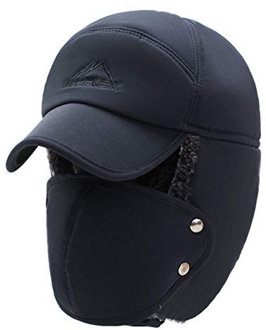 Qplcdg Outdoor Winddicht Pilotenmütze,Herren Fliegermütze Ohrenklappen Baumwolle für Skifahren, Schlittschuhlaufen und andere Outdoor-Aktivitäten (Blau)