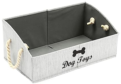 Morezi Caja de juguetes trapezoidal para perros asa de cuerda de algodón. Se utiliza para almacenar comida seca para perros, juguetes para perros y otros suministros para mascotas-Perro-Marrón