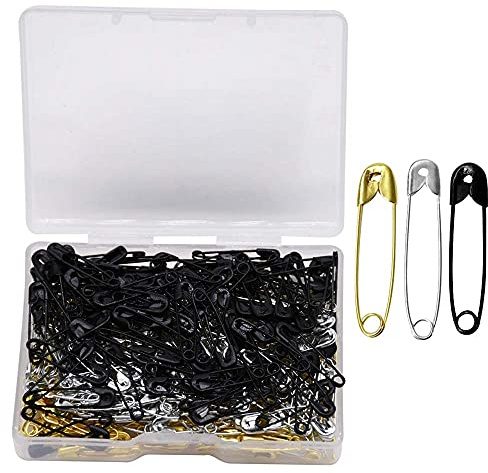 YOFASEN 300 Pezzi Spille da Balia - Spille di Sicurezza Grandi e Piccole Assortite 7 Dimensioni (18 mm - 53 mm) per Arti e Mestieri Abbigliamento Cucito Uso Ufficio Domestico Oro Argento Nero