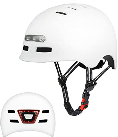 Erwachsene Fahrradhelm mit LED Licht CE-Zertifikate Radhelm Skaterhelm Herren und Damen E-Scooter Roller BMX Helm für Männer & Frauen Trekking City Rennradhelme Jugendhelme Skaterhelm,M