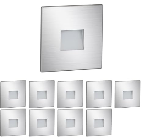 ledscom.de 10x LED Treppenlicht/Wandeinbauleuchte FOW für innen und außen, Downlight, eckig, edelstahl, 85 x 85mm, warmweiß