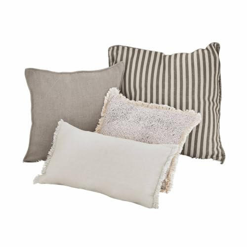 Loberon Kissen 4er Set Valenciennes, grau/weiß | Verschiedene Größen & Designs, harmonische Kombination, Landhaus-Stil, Wohn-Accessoires, Wohntextilien, Leinen, Polyester