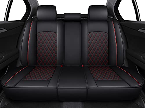 Udpomb Universal Geteilter rücksitzbank Auto Sitzbezüge Kunstleder für Rückban, Schwarz&Rot Rhombus Motiv Lederoptik.