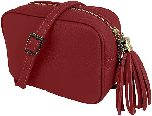 ALEXANDER MILANO Sac pour femme en cuir véritable. Sac en cuir lisse et laqué. 2 fermetures éclair avec sangle longue en cuir réglable. Made in Italy. Vera Pelle italienne. 20x15x8 cm.