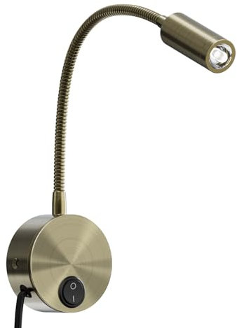 ACMHNC Lampada da Lettura da Parete, LED Lampada da Comodino Muro con Spina, Collo d'oca Flessibile, 3W Applique da Parete vintage per Lettura con Interruttore, bronzo