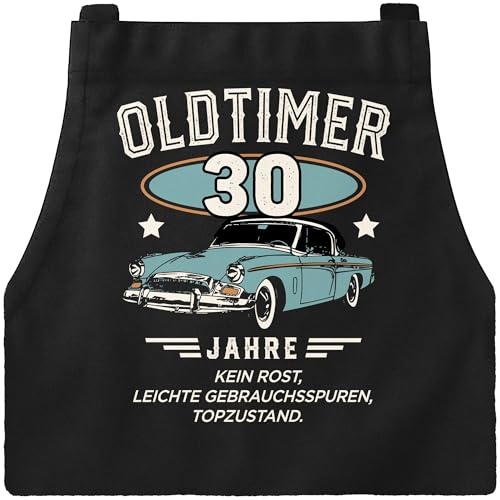 MoonWorks® Delantal para barbacoa, delantal de cocina, diseño retro, diseño vintage, regalo de cumpleaños para hombres, Oldtime 30 años negro, Herren