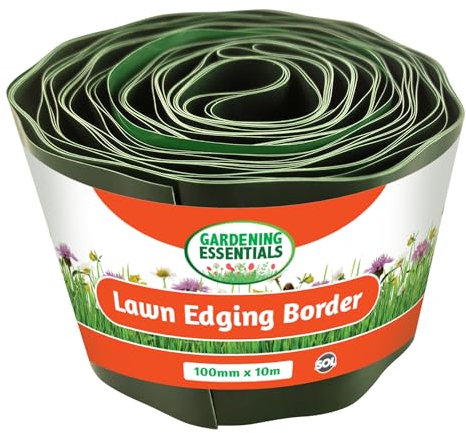 SOL Lawn Edging Border, 100mm x 10m Garden Edging, Flexible & Durable Plastic Lawn Edging Strip, Ideal for Grass, Gravel & Path Borders, Weather-Resistant for Neat & Defined Outdoor Landscaping