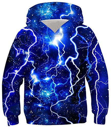 Belovecol huvtröja pojkar flickor huvtröja nyhet 3D-tryck tröja personlig huvtröja lätt sweatshirt 6–16 år, Blå belysning A, 6-7 år