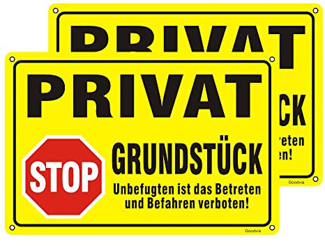 Goodvia Privatgrundstück Schild Metall Reflektierend 30x20 cm, 2 Stück Betreten Verboten Alu Warnschild Befahren Verboten