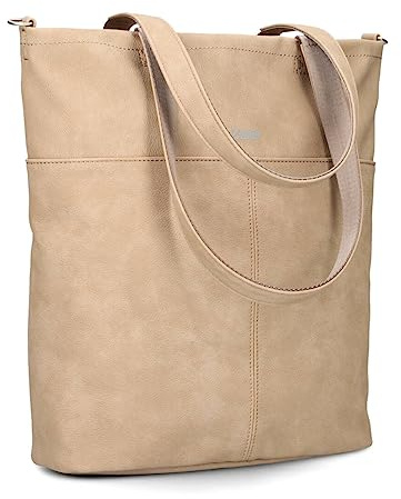 Zwei Damen Shopper Mademoiselle.M M145 große Schultertasche 10 Liter Tote Bag aus wasserabweisendem Kunstleder inkl. zusätzlicher langer Schultergurt als Umhängetasche zu tragen (nubuk-sand)