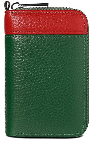 Women Card Holder RFID Blocking Wallet Credit Oyster Holders Small Purse for Travel Business Bank Cards Security Protector Men's Leather Sleeve Pouch with Keychain Card Case Red / Dark Green