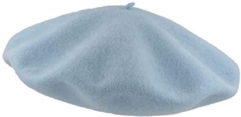 Breiter stor basker för damer, dammössa, ullmössa kvinnor, 100 % ull, 29 cm diameter, mjuk, blå, En Storlek